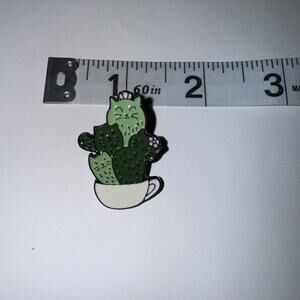 Cat Cactus Plant In A Cup Pin Brooch